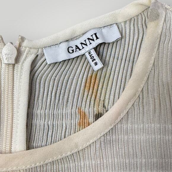 GANNI Lowell Pleated Floral-print Crepe Mini Dress sz 42 US10 - Picture 5 of 13